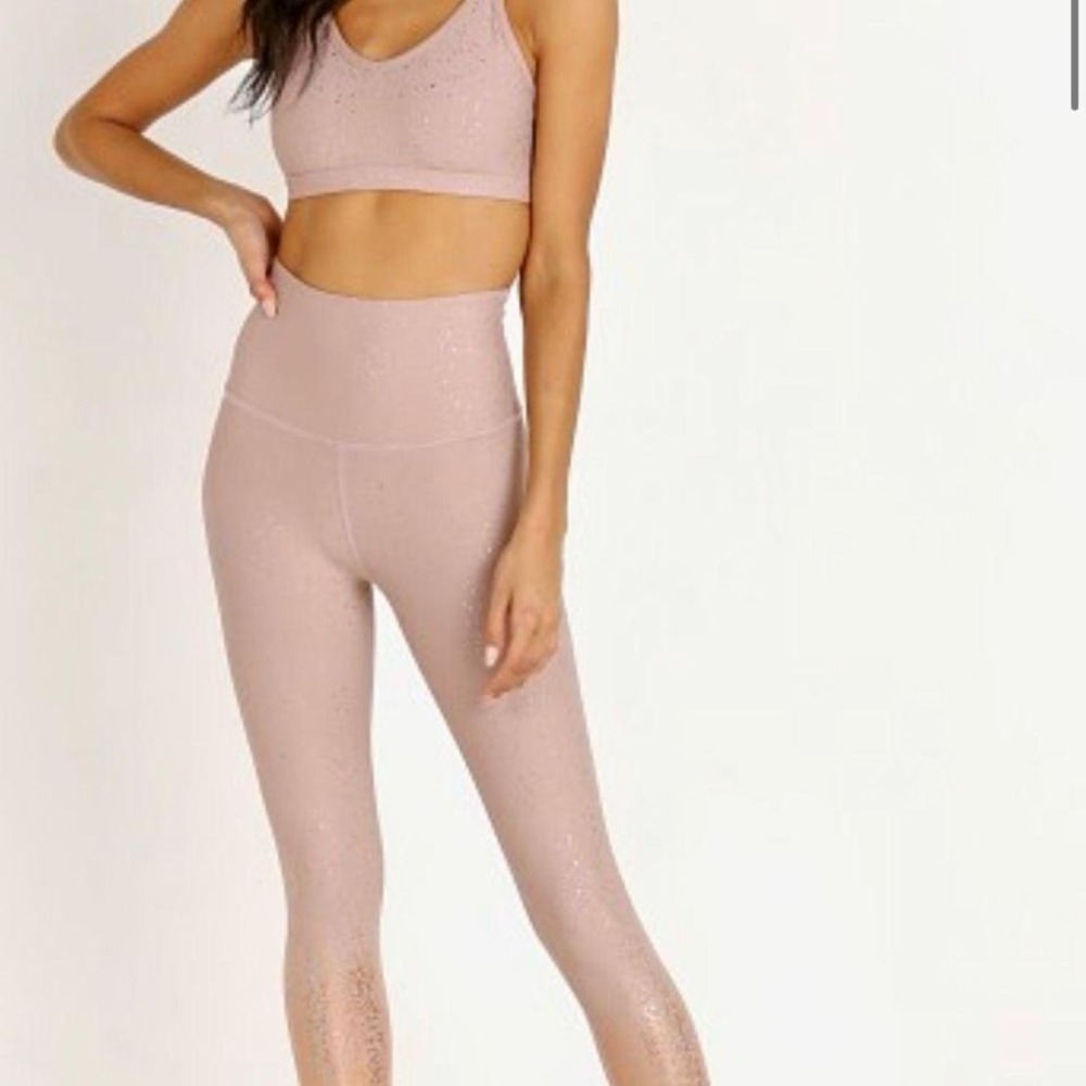 Beyond Yoga‎ Ombre Metallic Leggings Womens XS High Waisted Sport Flex Midi Pink